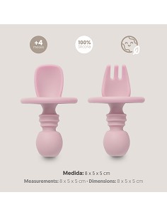 Set Cubiertos Aprendizaje  de Silicona Rosa Maquillaje 2