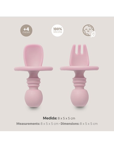 Set Cubiertos Aprendizaje  de Silicona Rosa...