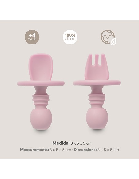 Set Cubiertos Aprendizaje  de Silicona Rosa Maquillaje