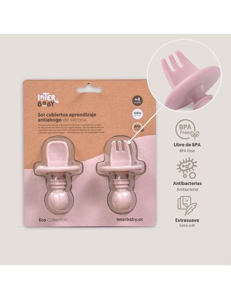 Set Cubiertos Aprendizaje  de Silicona Rosa Maquillaje