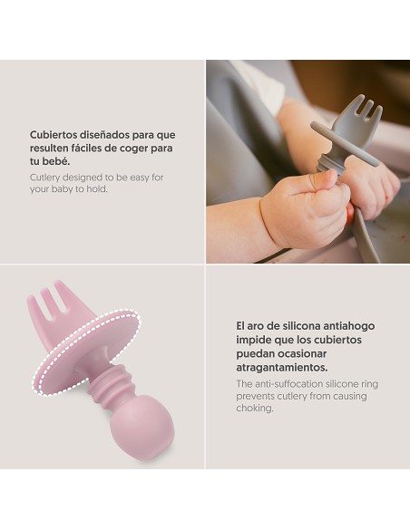 Set Cubiertos Aprendizaje  de Silicona Rosa Maquillaje