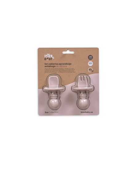 Set Cubiertos Aprendizaje  de Silicona Rosa Maquillaje