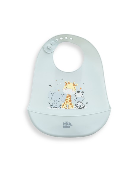 Babero Silicona Estampado Modelo Tres Amigos Azul Grisaceo