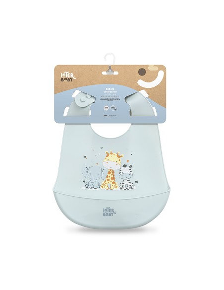 Babero Silicona Estampado Modelo Tres Amigos Azul Grisaceo