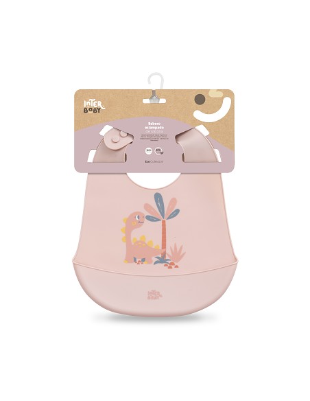 Babero Silicona Estampaddo Modelo Dino Rosa Maquillaje