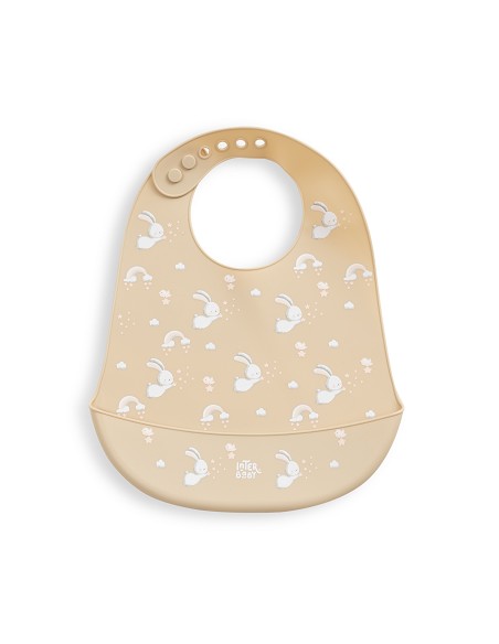 Babero Silicona Estampaddo Modelo Conejitos Beig