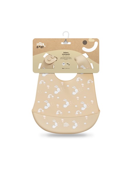 Babero Silicona Estampaddo Modelo Conejitos Beig