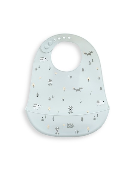 Babero Silicona Estampaddo Modelo Forest Azul Grisaceo