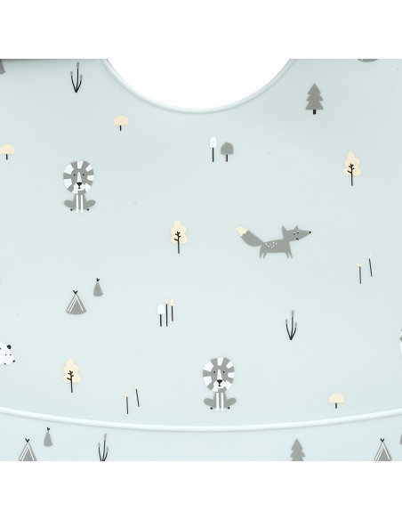 Babero Silicona Estampaddo Modelo Forest Azul Grisaceo