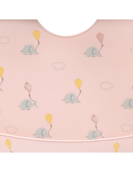 Babero Silicona Estampaddo Modelo Elefantes Rosa Maquillaje