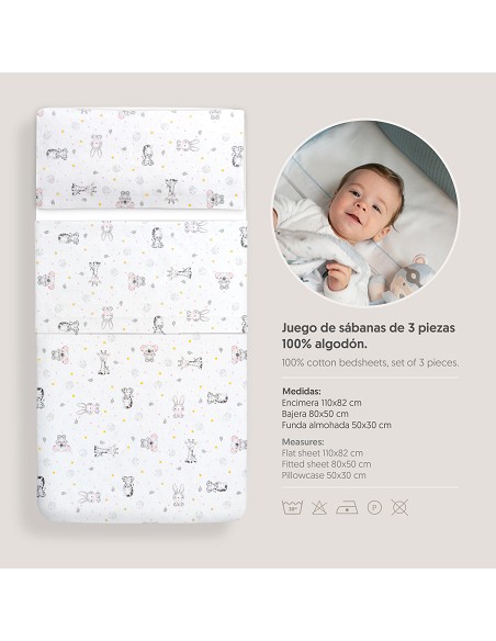 Triptico Coche Franela Modelo Koala Bco/Rosa