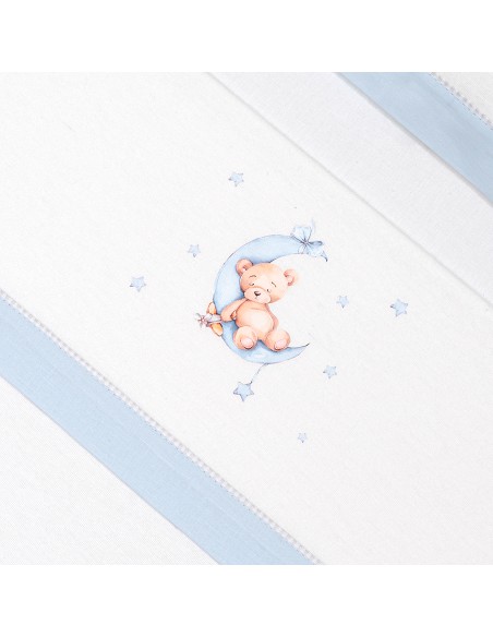 Triptico Coche Franela Estampado Oso Luna Estrellas Bco/Azul