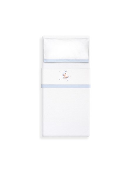 Triptico Coche Franela Estampado Oso Luna Estrellas Bco/Azul