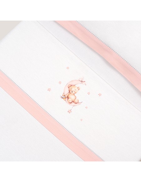 Triptico Coche Franela Estampado Oso Luna Estrellas Bco/Rosa