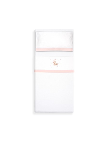Triptico Coche Franela Estampado Oso Luna Estrellas Bco/Rosa