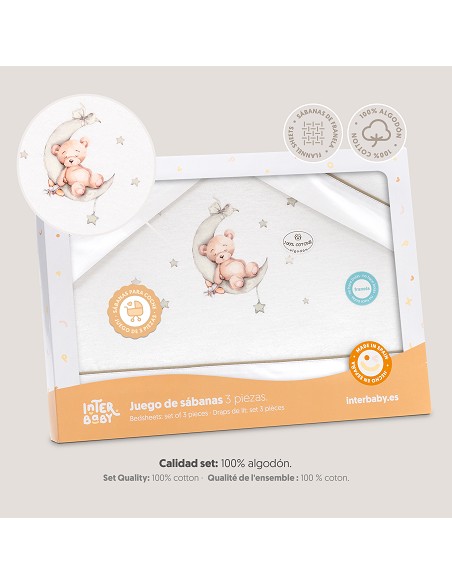 Triptico Coche Franela Estampado Oso Luna Estrellas Bco/Verde