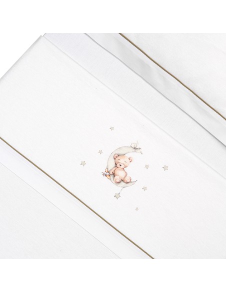 Triptico Coche Franela Estampado Oso Luna Estrellas Bco/Verde