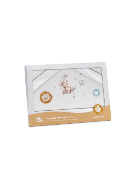 Triptico Coche Franela Estampado Oso Luna Estrellas Bco/Verde
