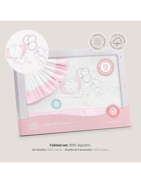 Triptico Coche Franela Oso Elefante Globos Bco/Rosa