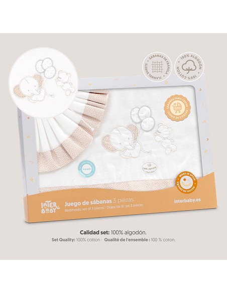 Triptico Coche Franela Oso Elefante Globos Bco/Beig