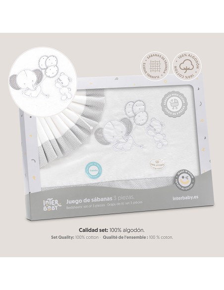 Triptico Coche Franela Oso Elefante Globos Bco/Gris