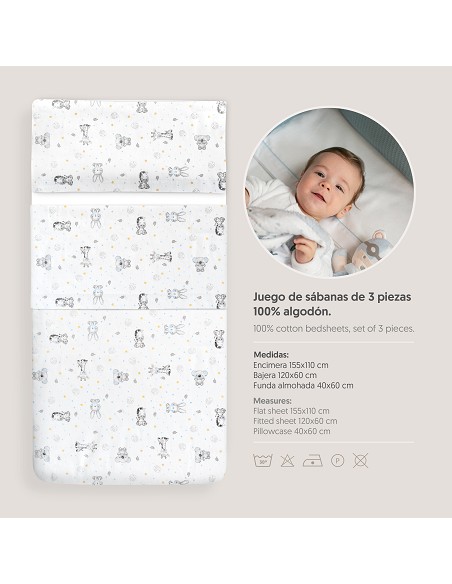 Triptico Cuna Franela Modelo Koala Bco/Azul