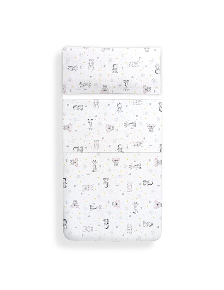 Triptico Cuna Franela Modelo Koala Bco/Rosa