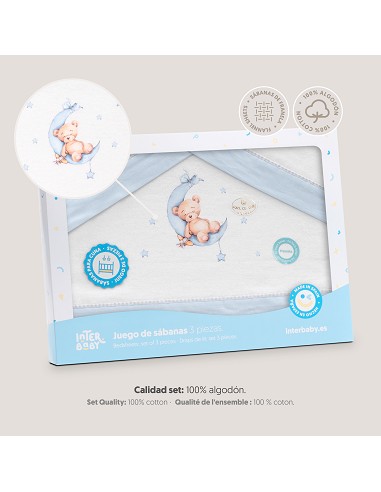 Triptico Cuna Franela Estampado Oso Luna...