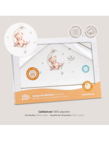 Triptico Cuna Franela Estampado Oso Luna...