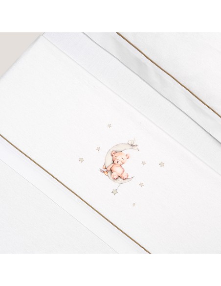 Triptico Cuna Franela Estampado Oso Luna Estrellas Bco/Verde