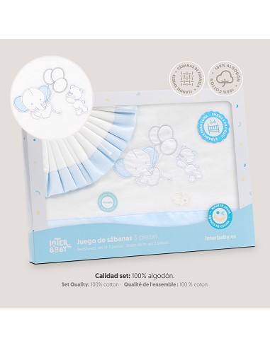 Triptico Cuna Franela Oso Elefante Globos Bco/Azul