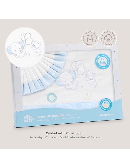 Triptico Cuna Franela Oso Elefante Globos Bco/Azul