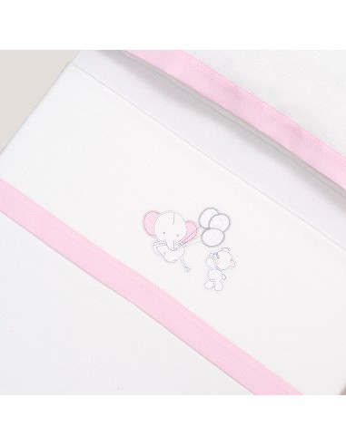 Triptico Cuna Franela Oso Elefante Globos Bco/Rosa