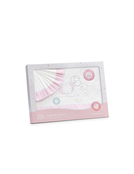 Triptico Cuna Franela Oso Elefante Globos Bco/Rosa