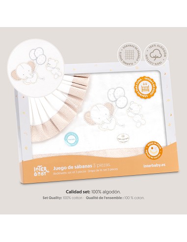 Triptico Cuna Franela Oso Elefante Globos Bco/Beig