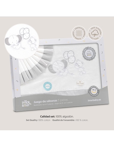 Triptico Cuna Franela Oso Elefante Globos Bco/Gris