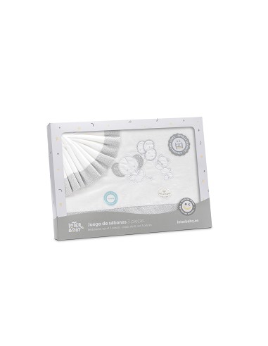 Triptico Cuna Franela Oso Elefante Globos Bco/Gris