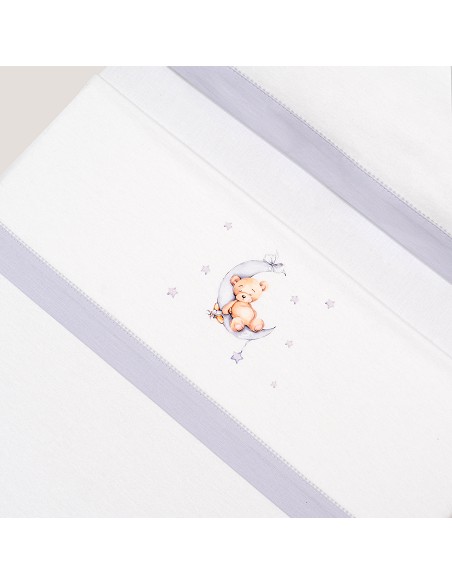 Triptico Minicuna Franela Estampado Oso Luna Estrellas Bco/Gris