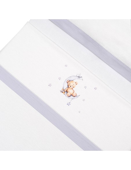 Triptico Minicuna Franela Estampado Oso Luna Estrellas Bco/Gris