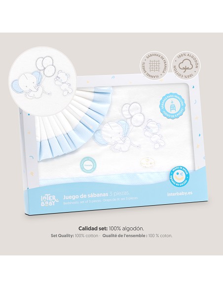 Triptico Minicuna Franela Oso Elefante Globos Bco/Azul