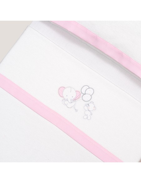 Triptico Minicuna Franela Oso Elefante Globos Bco/Rosa