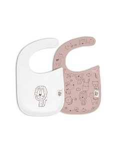 Pack 2 Baberos Velcro 20X30 Cms Mod Animalitos Rosa