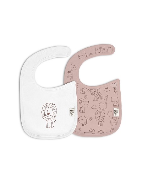 Pack 2 Baberos Velcro 20X30 Cms Mod Animalitos Rosa