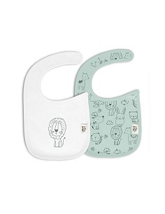 Pack 2 Baberos Velcro 20X30 Cms Mod Animalitos Verde