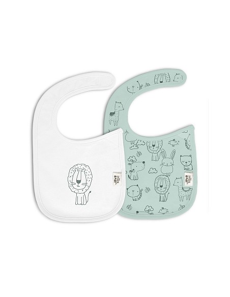 Pack 2 Baberos Velcro 20X30 Cms Mod Animalitos Verde