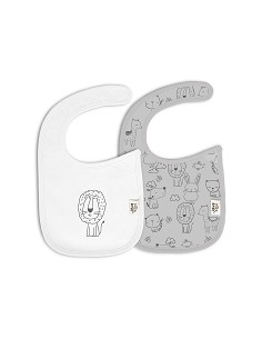 Pack 2 Baberos Velcro 20X30 Cms Mod Animalitos Gris