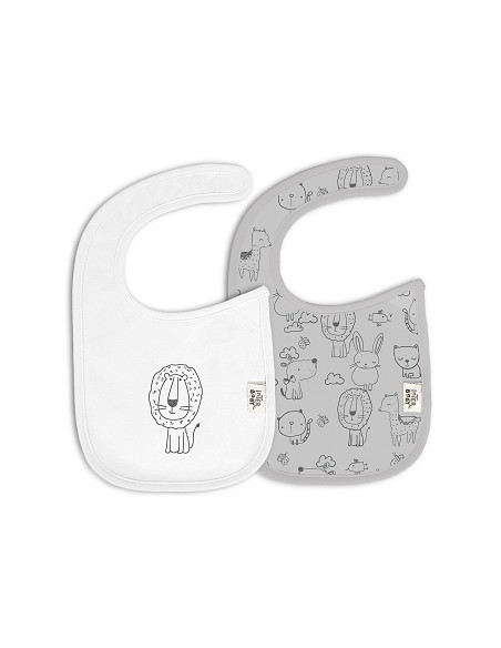 Pack 2 Baberos Velcro 20X30 Cms Mod Animalitos Gris