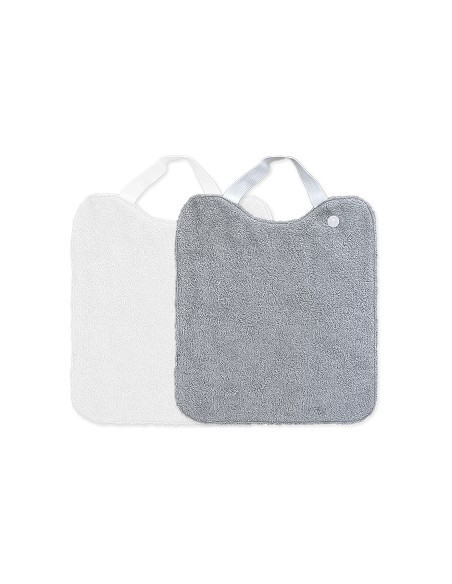 Babero Rizo Plastificado Pack2 con Goma Bco/Gris