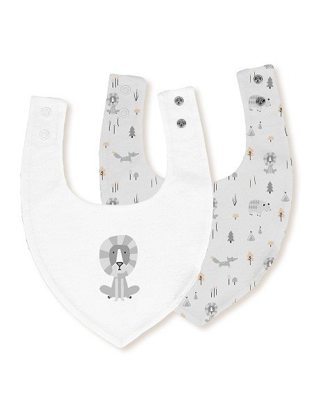 Pack 2 Baberos Bandana 20X30 Cms Mod Fox Bco/Gris