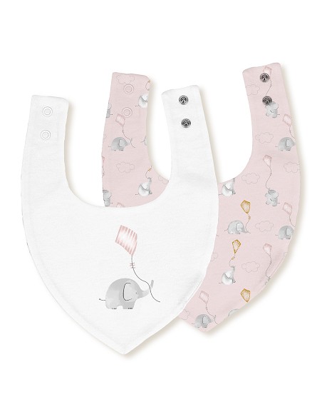 Pack 2 Baberos Bandana 20X30 Cms Mod Elefante Cometa Bco/Rosa